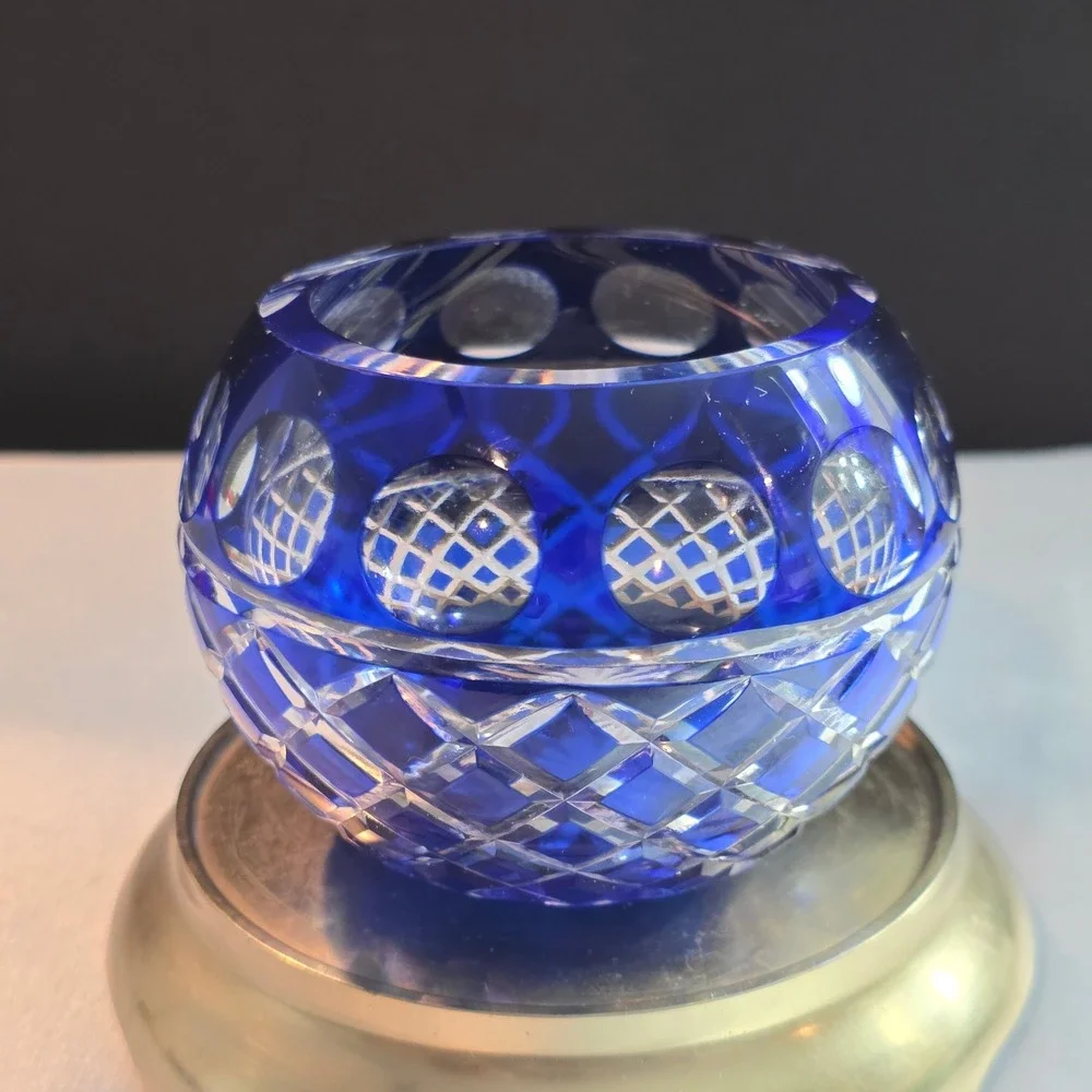 Imperial Estate Cut Crystal Votive Holder, Cobalt Blue, Elegant Home Decor